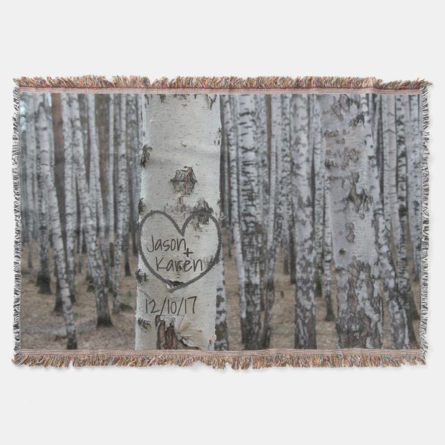 Personalised Country Rustic Carved Heart Throw Blanket (Front)