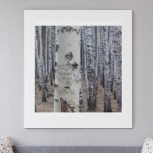 Personalised Country Rustic Carved Names in Heart Canvas Print