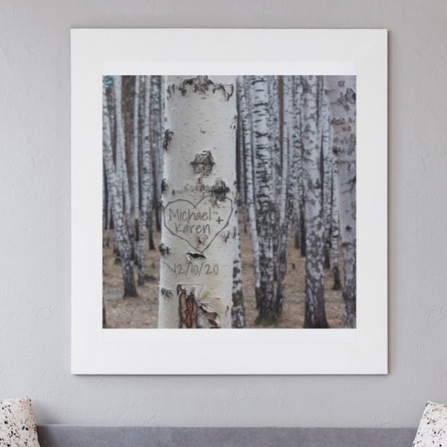 Personalised Country Rustic Carved Names in Heart Canvas Print (Creator Uploaded)