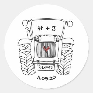 Personalised Country Wedding Tractor Sticker Label