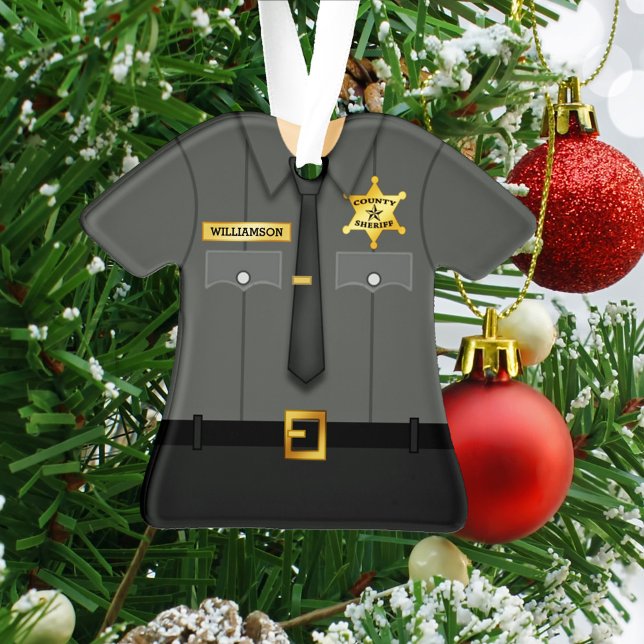 Personalised County Sheriff Black Uniform Ornament (Creator Uploaded)