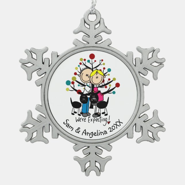 Personalised Couple, Boy, Dog Snowflake Ornament (Front)