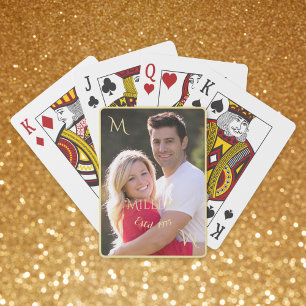 Personalised Couple Family Photo Gold Monogram Playing Cards