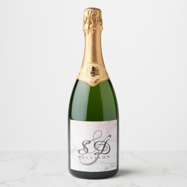 Personalised couple Marble with glitter details Sparkling Wine Label (Front)