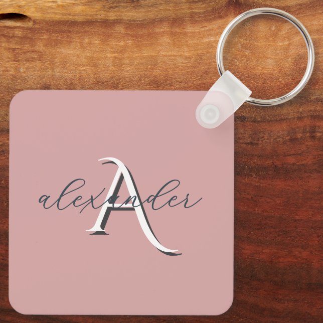 Personalised Couple Monogram Names in Dusty Rose Key Ring (Back)