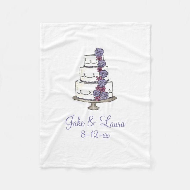 Personalised Couple Name Floral Wedding Cake Gift Fleece Blanket (Front)