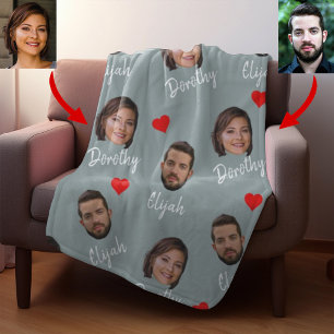 Personalised Couple Names and Photo, Modern Grey Fleece Blanket