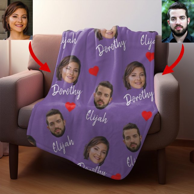 Personalised Couple Names and Photo, Modern Purple Fleece Blanket (Creator Uploaded)
