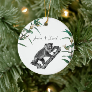 Personalised Couple Names Christmas Koala Ceramic Tree Decoration