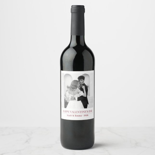 Personalised Couple Names & Year - Elegant Photo  Wine Label (Front)