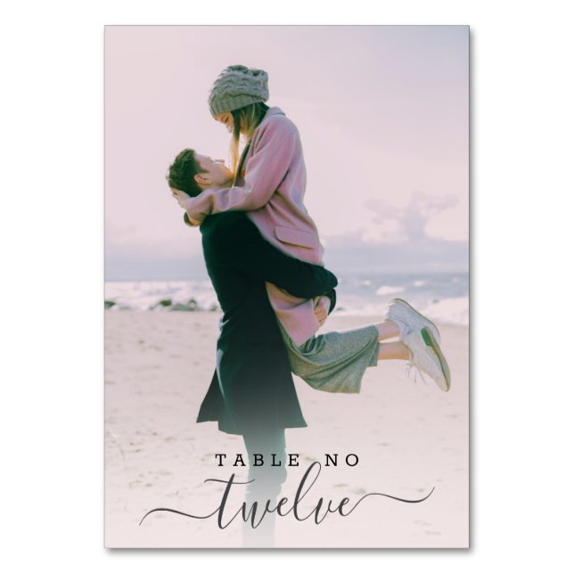 Personalised Couple Photo Hand Lettered Wedding Table Number (Front)