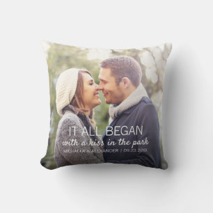 Personalised Couple Photo Newlywed Names Date Cushion