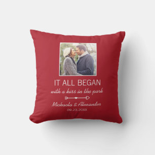 Personalised Couple Photo Newlywed Names Date Cushion