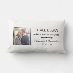 Personalised Couple Photo Newlywed Names Date Lumbar Cushion