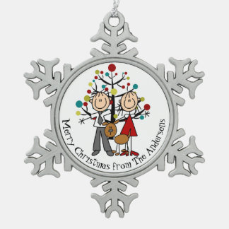 Personalised Couple With Dog Snowflake Ornament