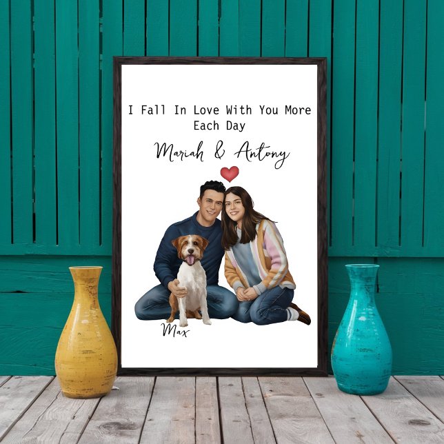 Personalised Couple With Pet Portrait,Couple & dog Poster (Creator Uploaded)
