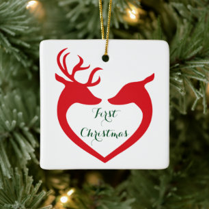 Personalised Couple's 1st Christmas Heart Deer Ceramic Ornament