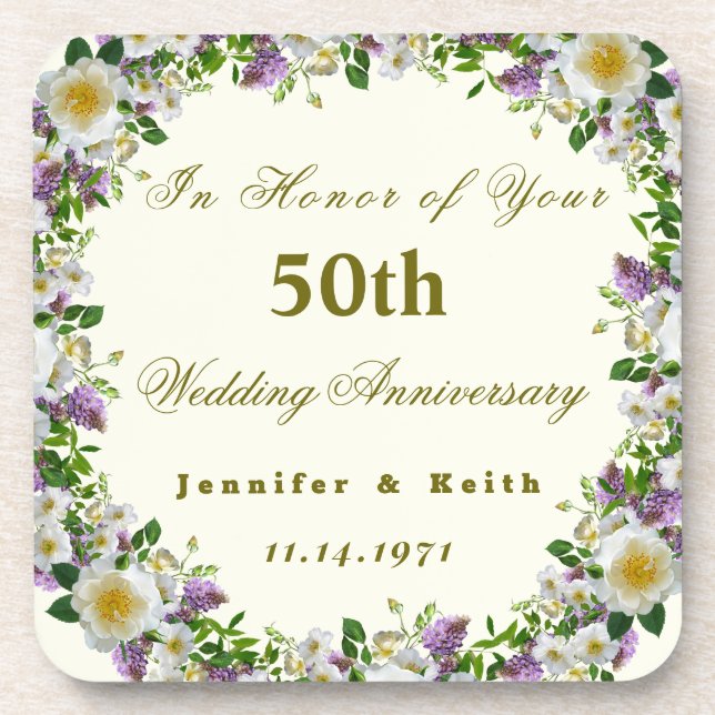 Personalised Couples 50th Wedding Anniversary  Coaster (Front)