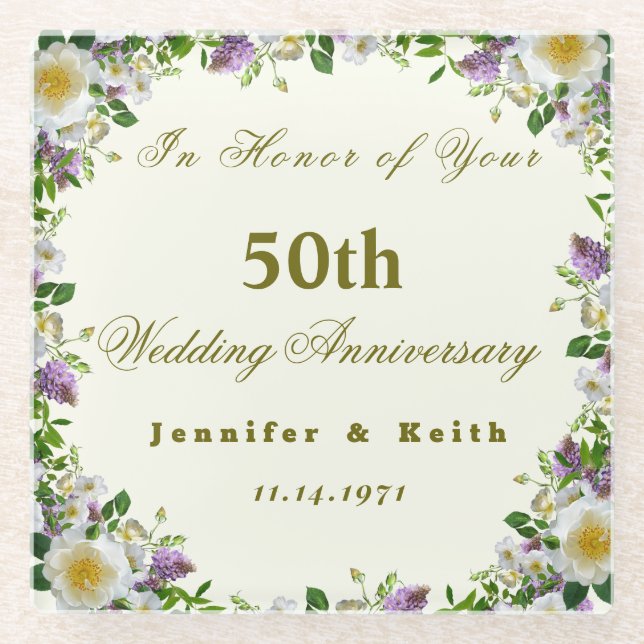 Personalised Couples 50th Wedding Anniversary    Glass Coaster (Front)