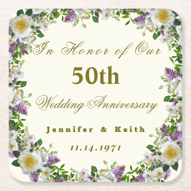 Personalised Couples 50th Wedding Anniversary      Square Paper Coaster (Front)