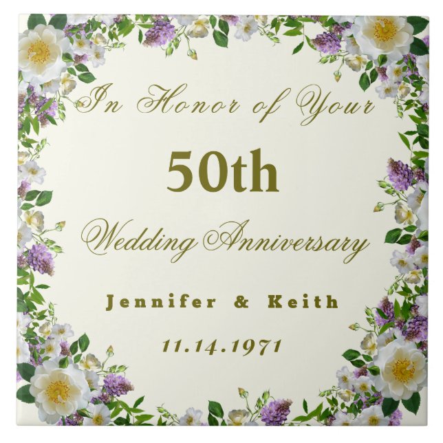 Personalised Couples 50th Wedding Anniversary Tile (Front)