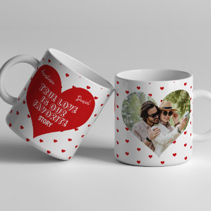 Personalised couples heart shaped photo names coffee mug