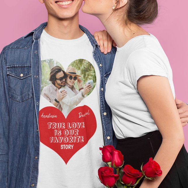 Personalised couples heart shaped photo names T-Shirt (Creator Uploaded)