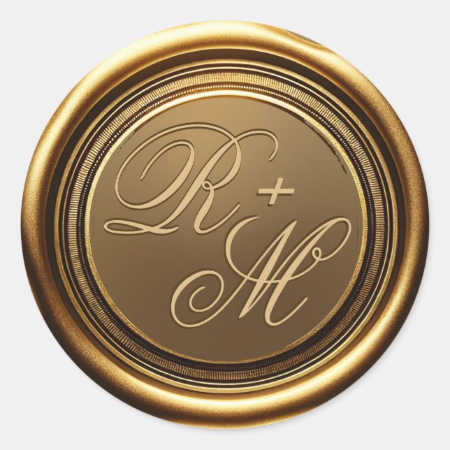 Personalised Couples Monogram Gold Wax Classic Round Sticker (Front)