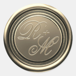 Personalised Couples Monogram Gold Wax Classic Round Sticker