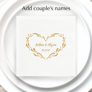 Personalised Couple's Names Elegant Gold Heart Napkin