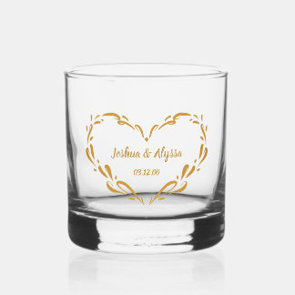 Personalised Couple's Names Elegant Gold Heart Whiskey Glass