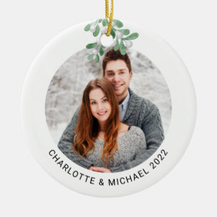 Personalised Couples Photo Botanical Ceramic Tree Decoration