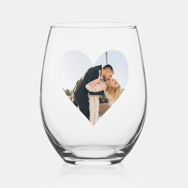 Personalised Couples Photo Text Wedding  Stemless Wine Glass (Front)