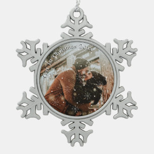 Personalised Couples Snowflake Framed Pewter Christmas Ornament