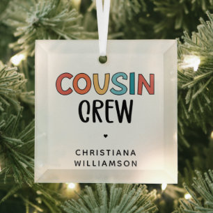 Personalised Cousin Crew Matching Cousins Gift Glass Tree Decoration