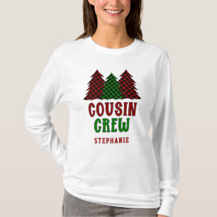 Personalised Cousin Crew Plaid Christmas Tree T-Shirt