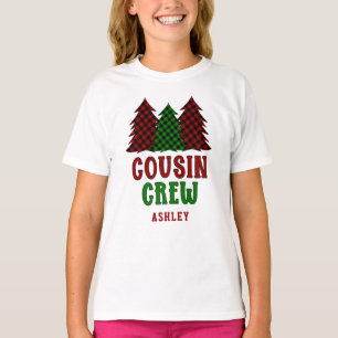 Personalised Cousin Crew Plaid Christmas Tree T-Shirt