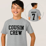Personalised Cousin Crew Sporty Style T-Shirt<br><div class="desc">Unite your cousin crew in style with our Personalised Cousin Crew Sporty Style T-Shirt. Channel the spirit of team camaraderie with custom name and number options, reminiscent of classic sports jerseys. This shirt seamlessly blends personalisation and athletic flair, making it a unique and stylish expression of your family bond. Perfect...</div>