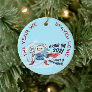Personalised COVID 2020 Christmas We Stayed Home Ceramic Tree Decoration