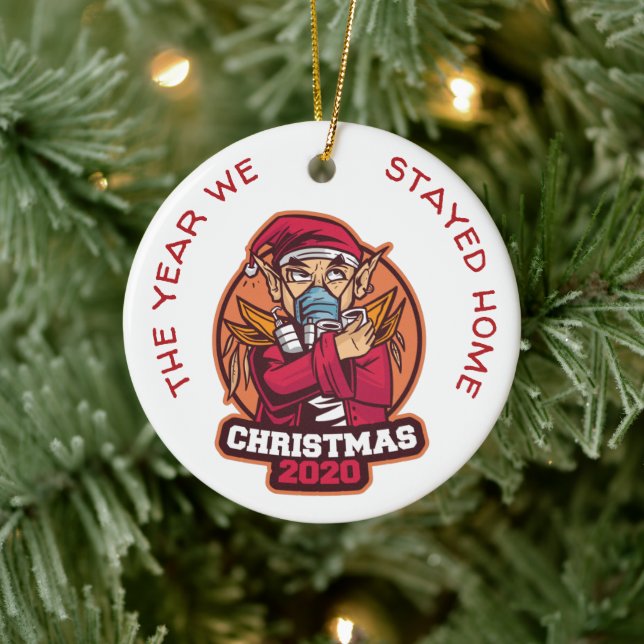 Personalised COVID 2020 Christmas We Stayed Home Ceramic Tree Decoration (Tree)
