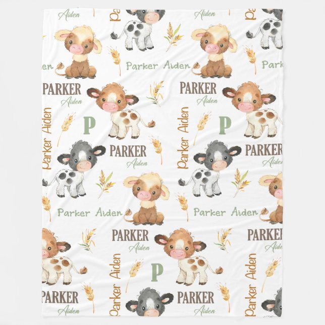 Personalised Cow Baby Blanket | 60x80 Fleece (Front)