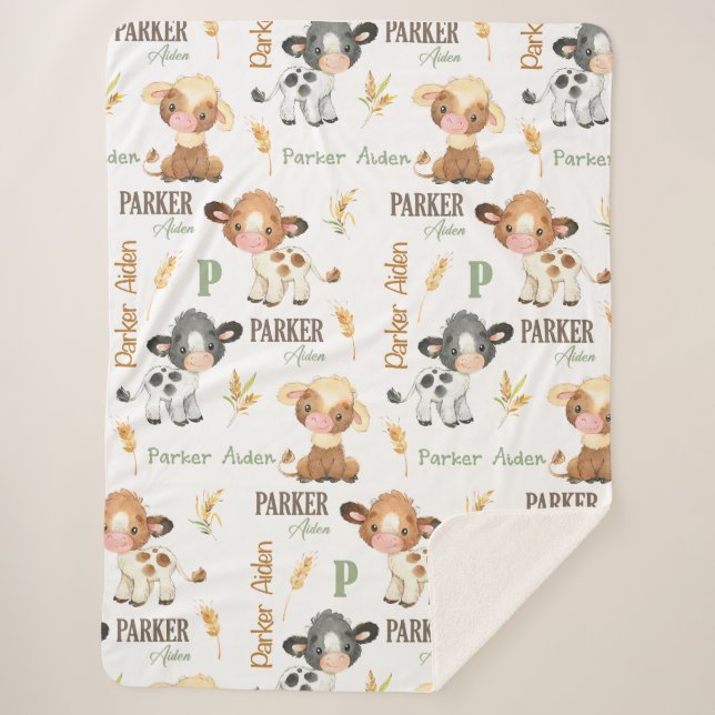 Personalised Cow Baby Blanket | 60x80 Sherpa (Front)