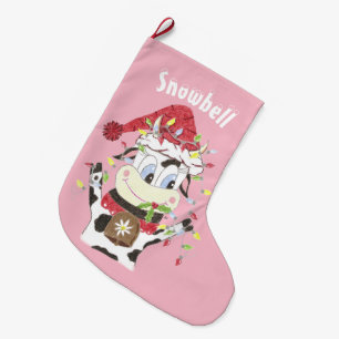 Personalised cow pink Christmas stocking