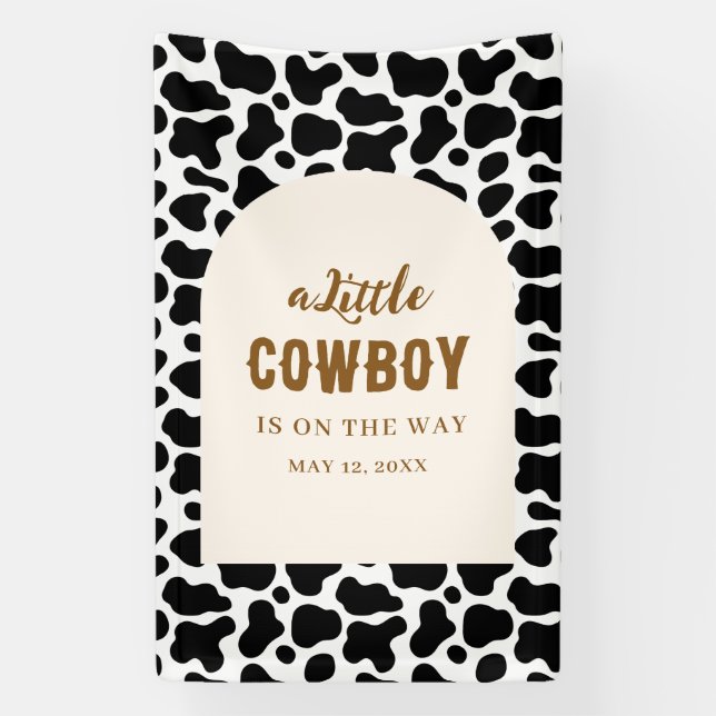 Personalised Cow Print Banner for First Rodeo (Vertical)