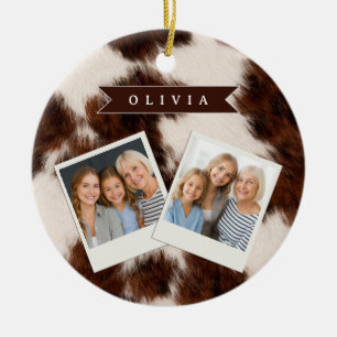 Personalised Cow Print Cowgirl Western Style Gift Ceramic Tree Decoration