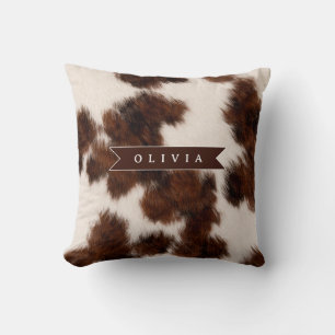 Personalised Cow Print Cowgirl Western Style Gift Cushion