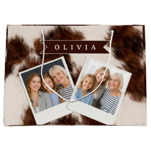 Personalised Cow Print Cowgirl Western Style Gift Large Gift Bag