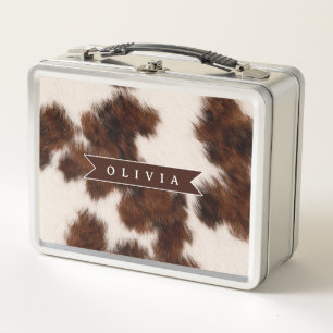 Personalised Cow Print Cowgirl Western Style Gift Metal Lunch Box
