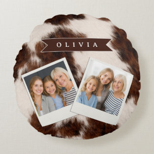 Personalised Cow Print Cowgirl Western Style Gift Round Cushion