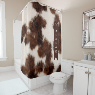 Personalised Cow Print Cowgirl Western Style Gift Shower Curtain